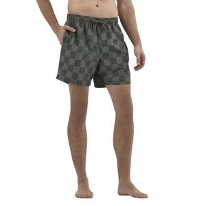 No Boundaries Men's Checkered Elastic Waist Swim Trunks, 6" Inseam- Medium